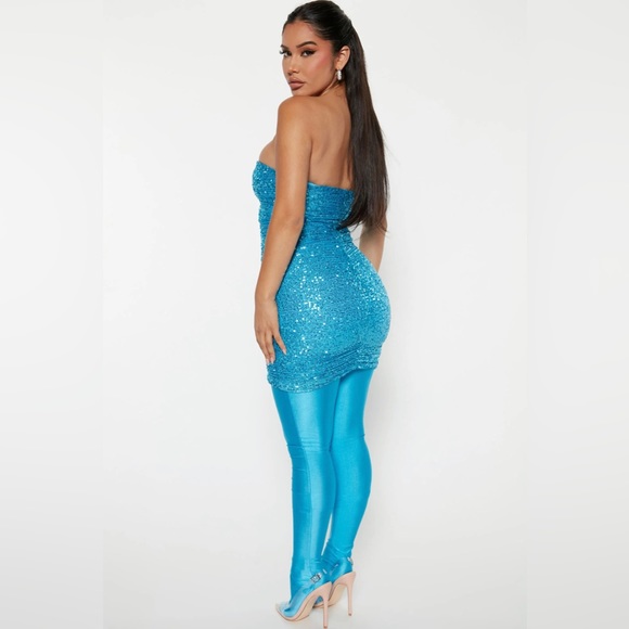 Turquoise Sequin Dress Set - Picture 4 of 4